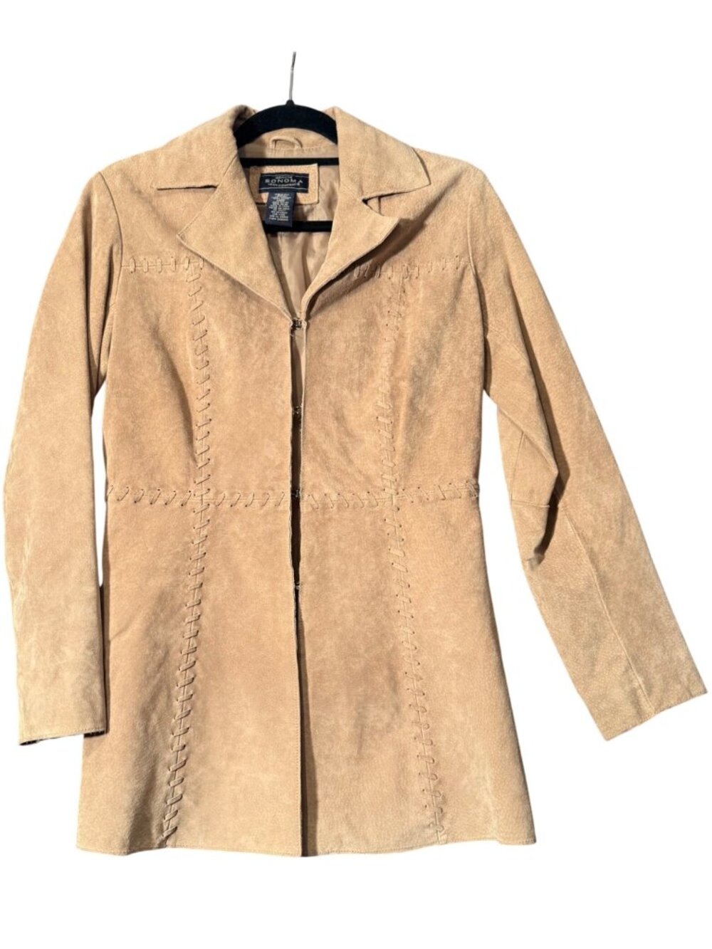 Sonoma Women's Suede Leather Jacket XS Tan Whipstitch Western Collared Lined Y2K